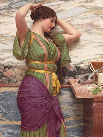 A Fair Reflection White Modern Wood Framed Art Print with Double Matting by Godward, John William