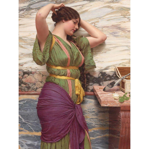 A Fair Reflection White Modern Wood Framed Art Print by Godward, John William