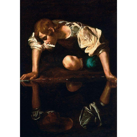 Narciso Black Modern Wood Framed Art Print with Double Matting by Caravaggio