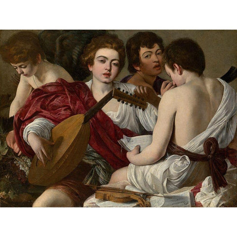 Concerto (I musici) Black Modern Wood Framed Art Print with Double Matting by Caravaggio