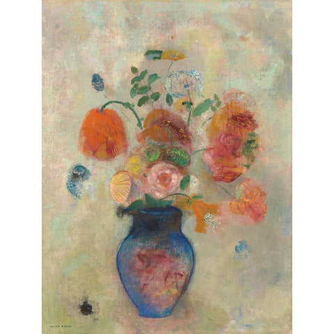 Large Vase with Flowers White Modern Wood Framed Art Print by Redon, Odilon