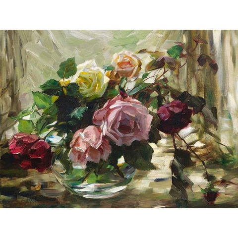 Roses on a Tablecloth Gold Ornate Wood Framed Art Print with Double Matting by Koester, Alexander