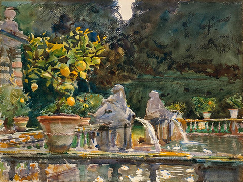 Villa di Marlia, Lucca (A Fountain) White Modern Wood Framed Art Print with Double Matting by Sargent, John Singer