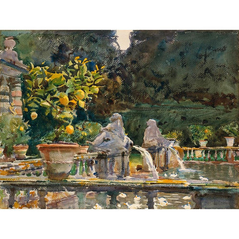 Villa di Marlia, Lucca (A Fountain) Black Modern Wood Framed Art Print with Double Matting by Sargent, John Singer
