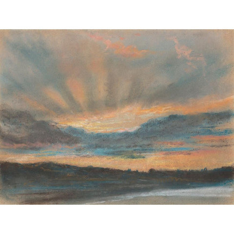 Sunset Black Modern Wood Framed Art Print by Delacroix, Eugene