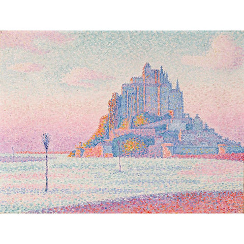 Mont Saint-Michel, Setting Sun White Modern Wood Framed Art Print by Signac, Paul