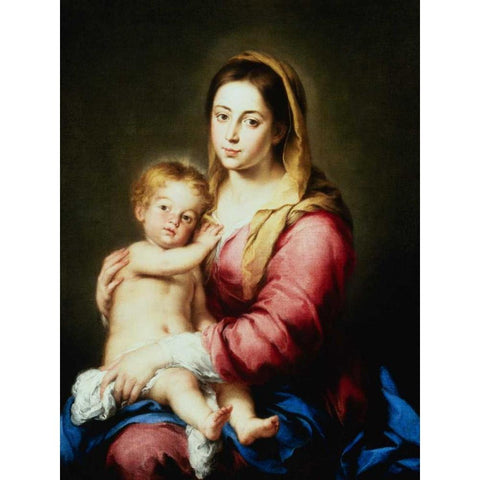 The Virgin and Child Black Modern Wood Framed Art Print with Double Matting by Murillo, Bartolome Esteban