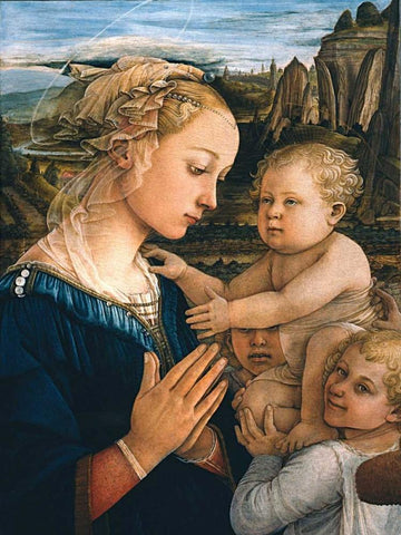 Madonna col Bambino e angeli (detail) Black Ornate Wood Framed Art Print with Double Matting by Lippi, Filippo