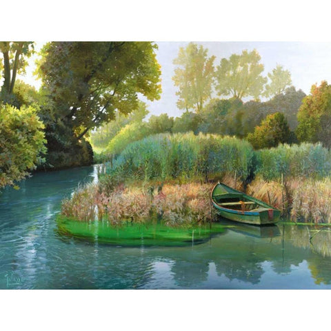 Sul fiume Black Modern Wood Framed Art Print by Galasso, Adriano