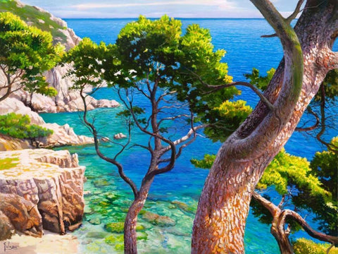 Lavandou White Modern Wood Framed Art Print with Double Matting by Galasso, Adriano