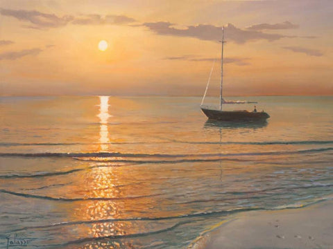 Mattino sul mare White Modern Wood Framed Art Print with Double Matting by Galasso, Adriano