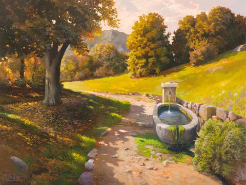 Sentiero tra i boschi Black Ornate Wood Framed Art Print with Double Matting by Galasso, Adriano