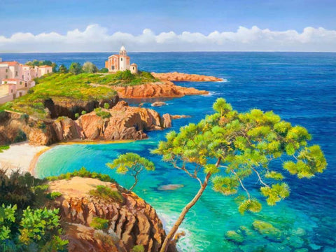 Costa del Mediterraneo White Modern Wood Framed Art Print with Double Matting by Galasso, Adriano