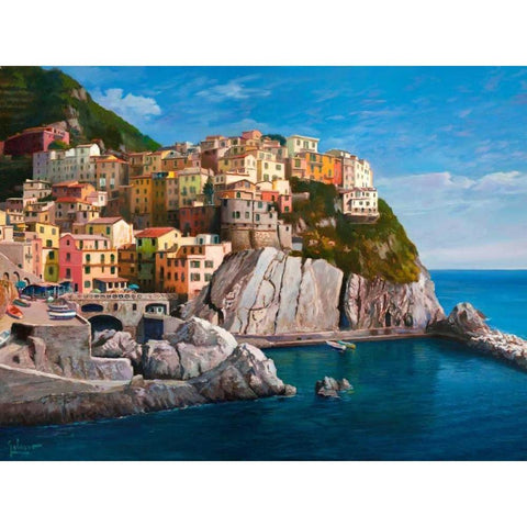 Manarola-Le Cinque Terre Black Modern Wood Framed Art Print by Galasso, Adriano