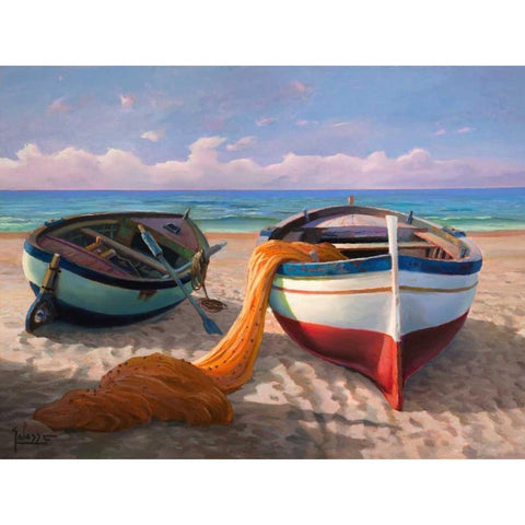 Barche sulla spiaggia White Modern Wood Framed Art Print by Galasso, Adriano