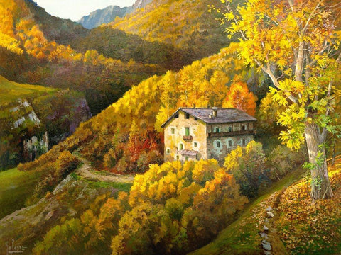 Casa tra i monti White Modern Wood Framed Art Print with Double Matting by Galasso, Adriano