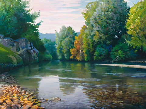 Fiume nei boschi White Modern Wood Framed Art Print with Double Matting by Galasso, Adriano