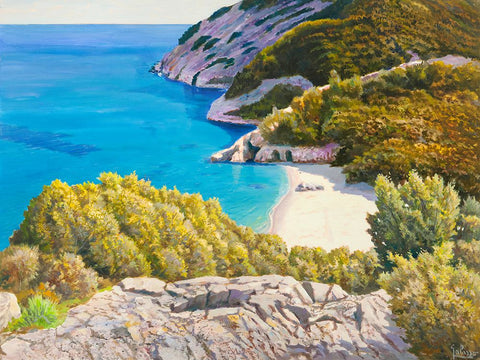 Caletta assolata Black Ornate Wood Framed Art Print with Double Matting by Galasso, Adriano