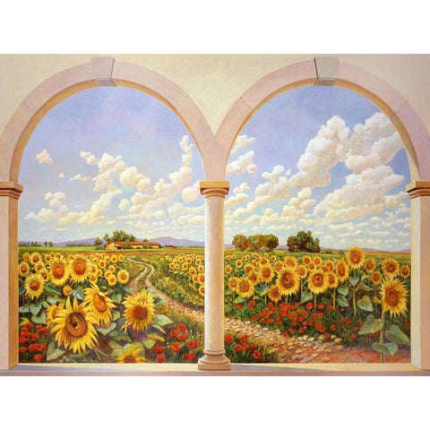 Strada dei girasoli Gold Ornate Wood Framed Art Print with Double Matting by Del Missier, Andrea