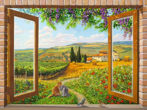 Finestra sulla campagna Black Ornate Wood Framed Art Print with Double Matting by Del missier, Andrea