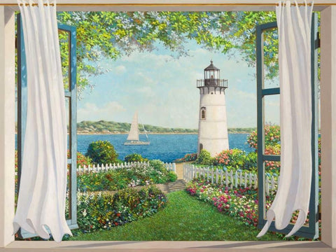 Finestra sul faro White Modern Wood Framed Art Print with Double Matting by Del Missier, Andrea