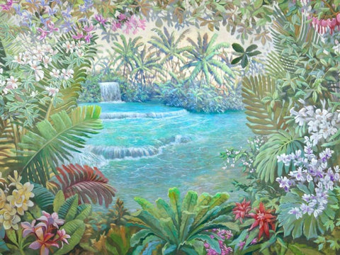 Cascata tropicale (detail) Black Ornate Wood Framed Art Print with Double Matting by Krahmer, Frank