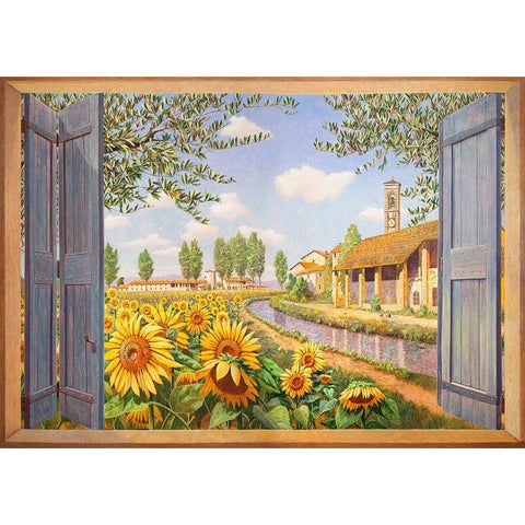 Casolare tra i girasoli Black Modern Wood Framed Art Print by Del Missier, Andrea