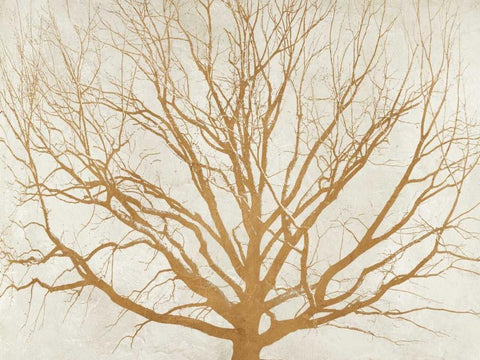 Golden Tree White Modern Wood Framed Art Print with Double Matting by Aprile, Alessio