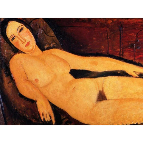 Nude on a Divan Gold Ornate Wood Framed Art Print with Double Matting by Modigliani, Amedeo