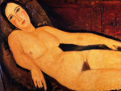 Nude on a Divan White Modern Wood Framed Art Print with Double Matting by Modigliani, Amedeo