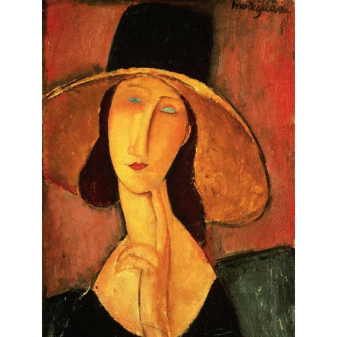 Portrait of Jeanne Hebuterne Black Modern Wood Framed Art Print with Double Matting by Modigliani, Amedeo