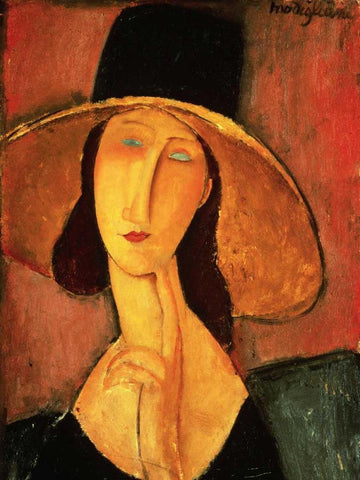 Portrait of Jeanne Hebuterne White Modern Wood Framed Art Print with Double Matting by Modigliani, Amedeo