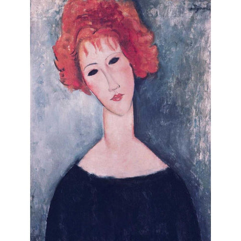 Red Head White Modern Wood Framed Art Print by Modigliani, Amedeo