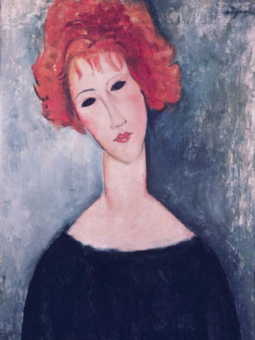 Red Head Black Ornate Wood Framed Art Print with Double Matting by Modigliani, Amedeo