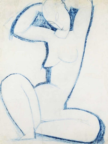 Blue Caryatid II White Modern Wood Framed Art Print with Double Matting by Modigliani, Amedeo