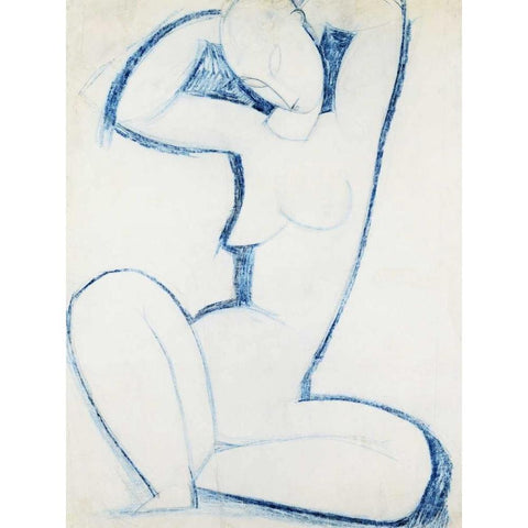 Blue Caryatid II Black Modern Wood Framed Art Print by Modigliani, Amedeo