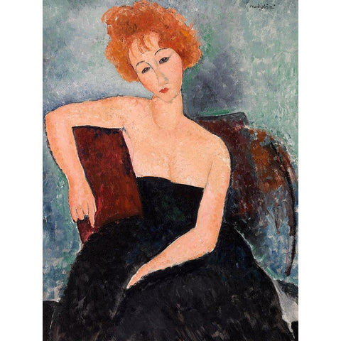 Jeune fille rousse en robe de soir (detail) Black Modern Wood Framed Art Print with Double Matting by Amedeo, Modigliani