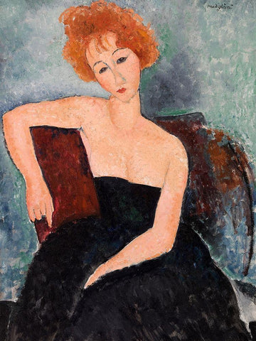 Jeune fille rousse en robe de soir (detail) White Modern Wood Framed Art Print with Double Matting by Amedeo, Modigliani