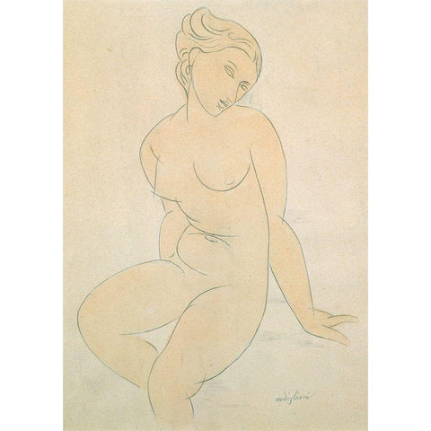 Seated Female Nude White Modern Wood Framed Art Print by Amedeo, Modigliani