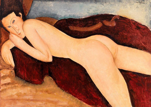 Reclining Nude from the Back White Modern Wood Framed Art Print with Double Matting by Modigliani, Amedeo