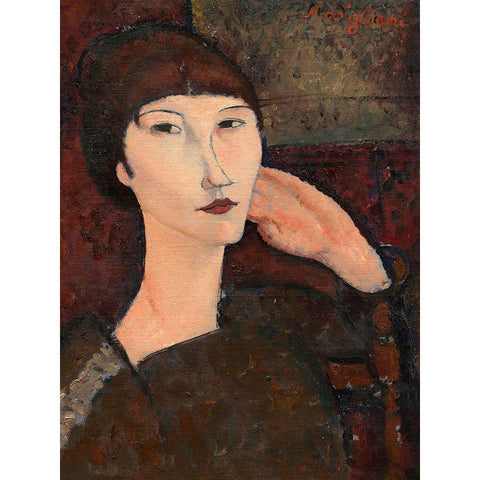 Adrienne (woman with bangs) White Modern Wood Framed Art Print by Modigliani, Amedeo