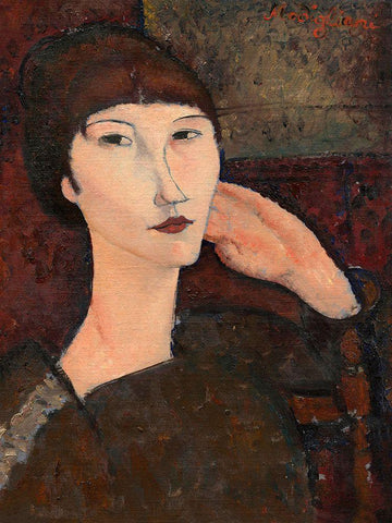 Adrienne (woman with bangs) White Modern Wood Framed Art Print with Double Matting by Modigliani, Amedeo