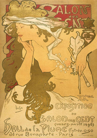 Salon de scent White Modern Wood Framed Art Print with Double Matting by Mucha, Alphonse