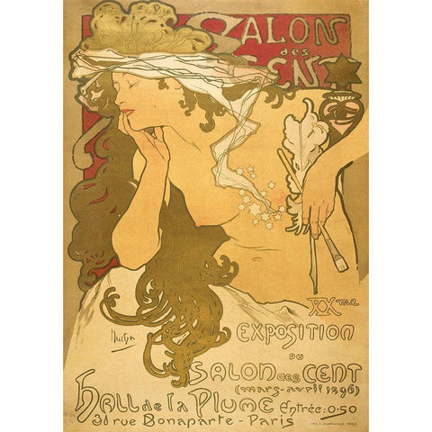 Salon de scent White Modern Wood Framed Art Print by Mucha, Alphonse