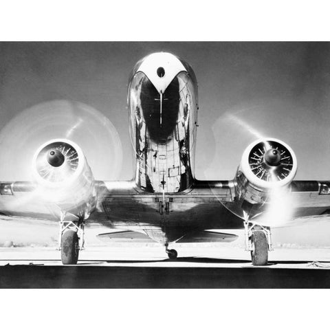 Front View of Passenger Airplane White Modern Wood Framed Art Print by Anonymous