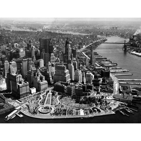 Aerial View of Manhattan Gold Ornate Wood Framed Art Print with Double Matting by Anonymous