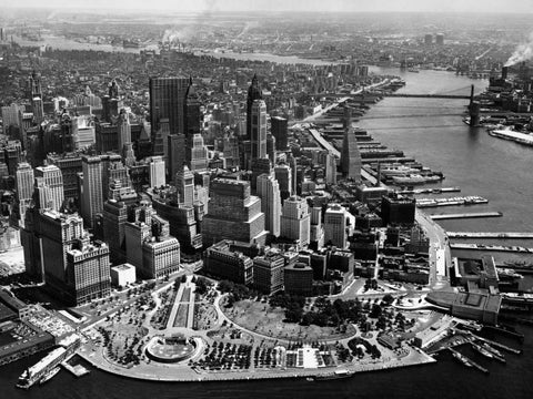 Aerial View of Manhattan Black Ornate Wood Framed Art Print with Double Matting by Anonymous