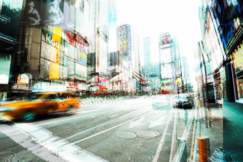 Times Square Multiexposure II White Modern Wood Framed Art Print with Double Matting by Berry, Peter