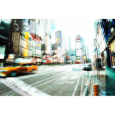 Times Square Multiexposure II White Modern Wood Framed Art Print by Berry, Peter