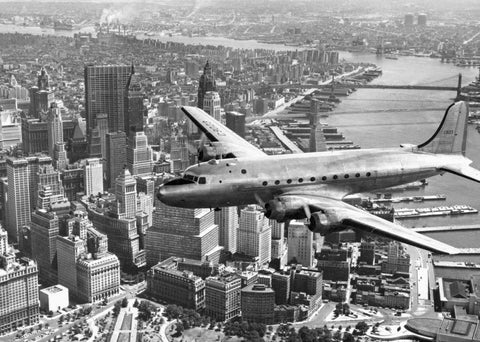 Flying over Manhattan, NYC Black Ornate Wood Framed Art Print with Double Matting by Anonymous